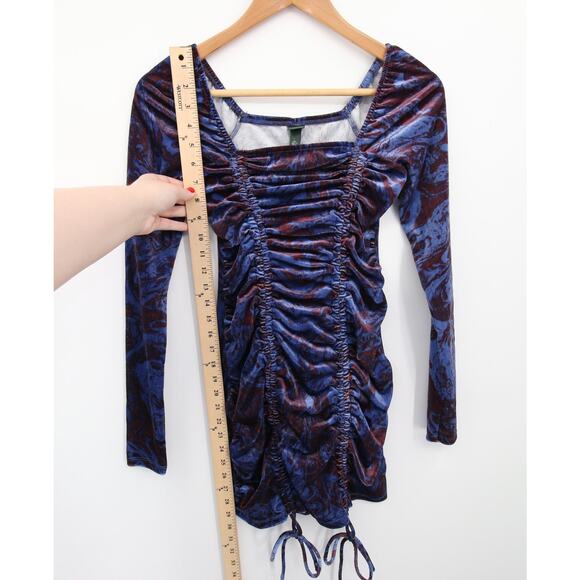 Wild Fable Dress Blue Purple Velvet Long Sleeve Ruched Square Neck Mini Size XS - Picture 4 of 10